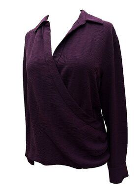 Calvin Klein NEW NWT Purple Wrap-Style Long Sleeve Airflow Top Womens XS x-small